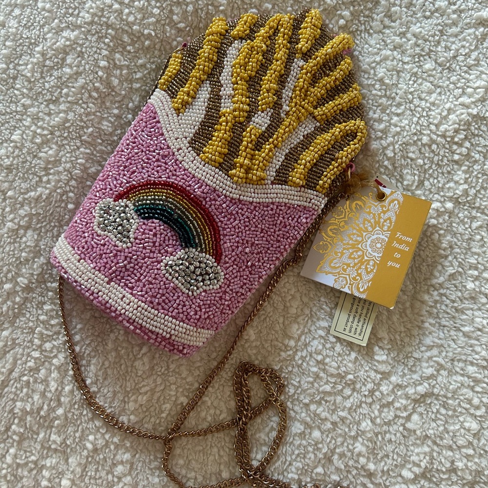 Beaded French Fries Rainbow Crossbody Shoulder Bag Made in India TikTok Viral